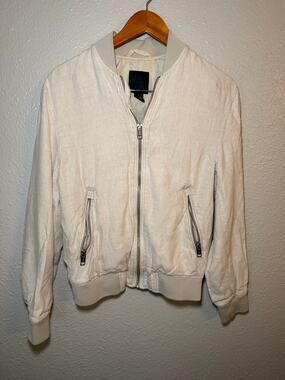 H&M 100% Linen Bomber Jacket Men S Zip Lightweight Work Coastal Nautical Preppy